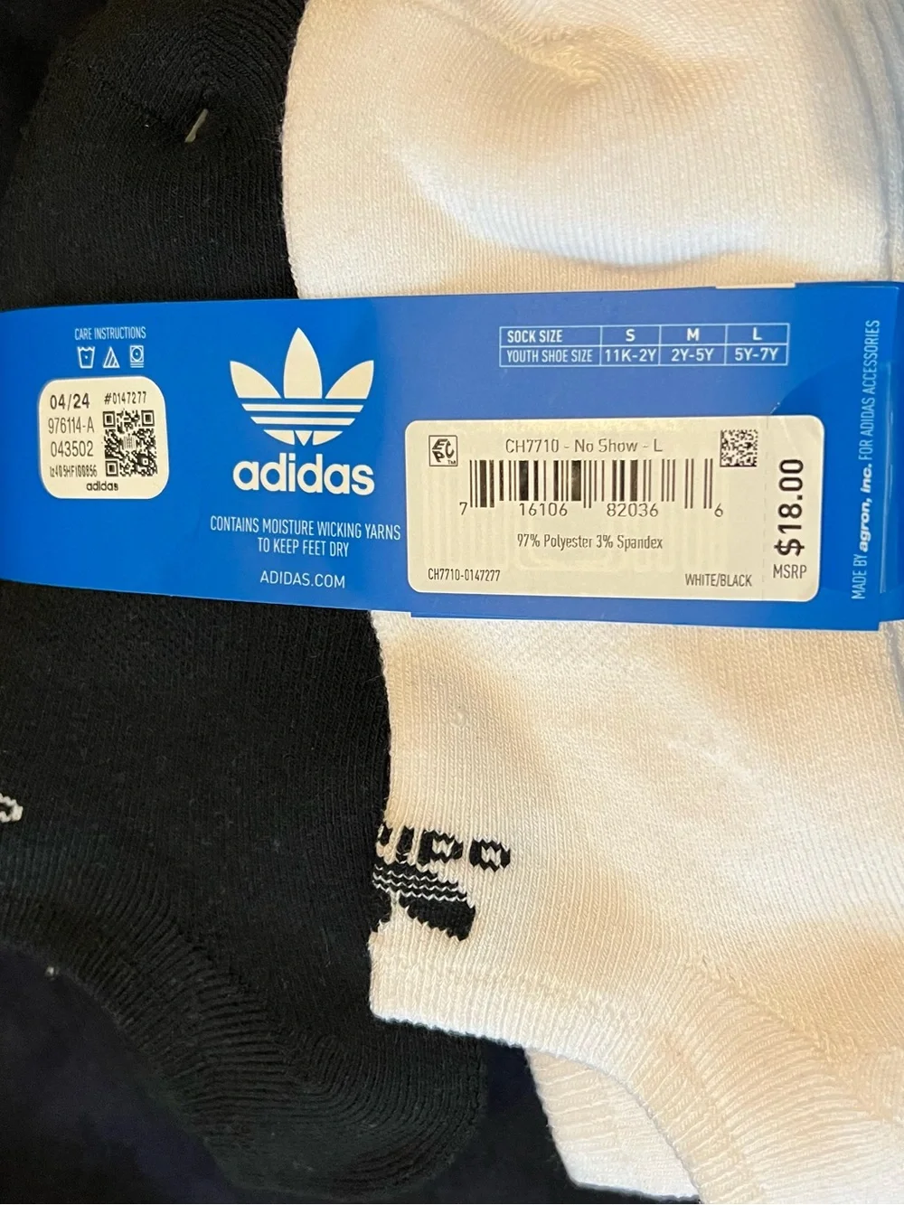Youth Large Unisex No Show Adidas Socks 5Y-7Y